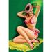 Buyenlarge Flirt Magazine Pinup w/ Hat - Graphic Art Print in Green/Pink/Yellow | 66 H x 44 W x 1.5 D in | Wayfair 0-587-28557-5C4466