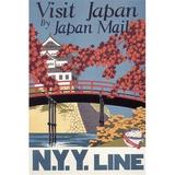 Buyenlarge 'Visit Japan By Japan Mail' Vintage Advertisement Paper in Blue/Red | 42 H x 28 W x 1.5 D in | Wayfair 0-587-32952-1C2842