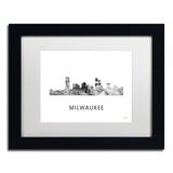 Trademark Fine Art "Milwaukee Wisconsin Skyline WB-BW" by Marlene Watson Framed Graphic Art Canvas, in Black/White | 11 H x 14 W x 0.5 D in | Wayfair