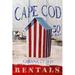 Buy Art for Less Officially Licensed Cape Cod Cabana Co. Rentals Wrapped Canvas Decor Canvas in Red | 24 H x 16 W x 1.5 D in | Wayfair 36443CM
