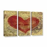 ArtWall Red Heart of Gold by Elena Ray 3 Piece Painting Print on Wrapped Canvas Set Canvas in Red/Yellow | 36 H x 54 W x 2 D in | Wayfair