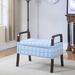 Hokku Designs Revell Vanity Stool Polyester/Wood/Upholstered in Black/Blue/Brown | 17.25 H x 25.5 W x 17 D in | Wayfair LATT1898 36864397