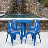 Latitude Run® Cordele 24" Round Metal Indoor-Outdoor Table Set w/ 4 Arm Chairs Metal in Blue | 29" H x 24" W x 24" L | Wayfair LDER8459 43608819