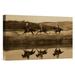 East Urban Home Oregon Cowboys Riding Horses w/ Dogs Running Beside Pond - Photograph Print on Canvas in White | 24 H x 36 W x 1.5 D in | Wayfair