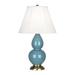 Robert Abbey Small Double Gourd 22.75" H Bell Table Lamp in Blue/Ivory Silk/Ceramic/Fabric in White | 22.75 H x 13 W x 13 D in | Wayfair OB10