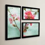 Red Barrel Studio® Quince Blossom 3 Piece Framed Photographic Print Set Canvas in Blue/Green/Pink | 36 H x 48 W x 2 D in | Wayfair