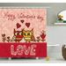 The Holiday Aisle® Valentines Day Owls Single Shower Curtain Polyester | 84 H x 69 W in | Wayfair THLA1424 39138067