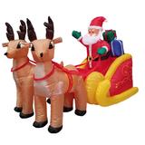 The Holiday Aisle® Christmas Inflatable Santa on Sleigh w/ Reindeer Decoration Polyester in Brown/Red | 45 H x 36 W x 72 D in | Wayfair