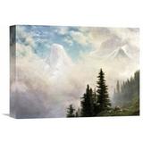 Global Gallery 'High in the Mountains' by Albert Bierstadt Painting Print on Wrapped Canvas in Blue/Gray/Green | 16.43 H x 22 W x 1.5 D in | Wayfair