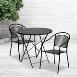 Wade Logan® Delapena 30" Round Indoor-Outdoor Steel Folding Patio Table Set w/ 2 Round Back Chairs Metal in Black | Wayfair ZPCD5794 43609091