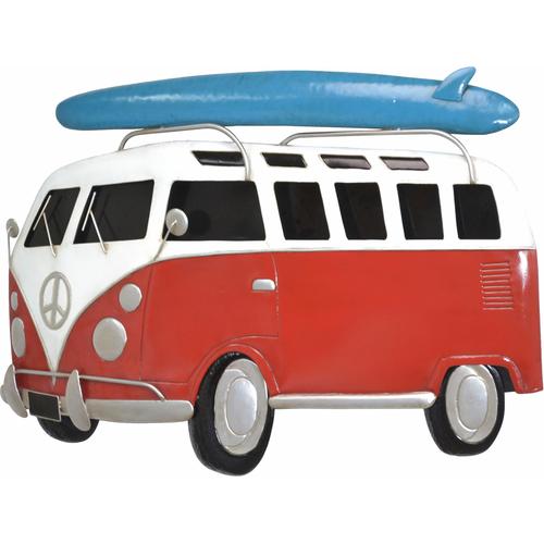 HOFMANN LIVING AND MORE Wanddekoobjekt VW-Bulli mit Surfbrett, Wanddeko, aus Metall rot Wanddekoration Deko Wohnaccessoires