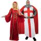 MEN & LADIES MEDIEVAL KNIGHT & QUEEN COUPLES FANCY DRESS COSTUMES - RENAISSANCE TUDOR QUEEN DRESS + ST. GEORGES ENGLISH ROYAL KNIGHT WARRIOR - COUPLES COSTUMES BY ILOVEFANCYDRESS® (MENS: LARGE + LADIES: XLARGE)