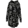 Gracious Girl Ladies Womens Italian Lagenlook Quirky 4-Button Floral Boiled Wool Long Hooded Coat Jacket Black - Grey