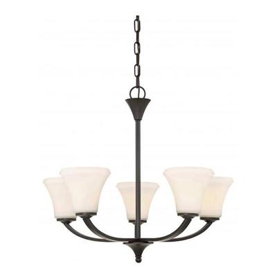 Nuvo Lighting 46305 - 5 Light Mahogany Bronze Frosted Glass Shades Chandelier Light Fixture (FAWN 5 LIGHT CHANDELIER)