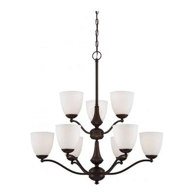 Nuvo Lighting 65139 - 9 Light Prairie Bronze Frosted Glass Shades Chandelier Light Fixture (Patton - 9 Light - 2 Tier Chandelier w/ Frosted Glass)