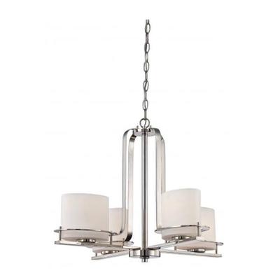 Nuvo Lighting 65104 - 4 Light Polished Nickel Etched Opal Glass Shades Chandelier Light Fixture (Loren - 4 Light Chandelier w/ Oval Frosted Glass)