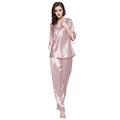 LILYSILK Women's Silk Pyjamas Set Laced V Neck Long 22 Momme Pure Silk Rosy Pink Size 12/M