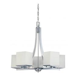 Nuvo Lighting 64086 - 5 Light Polished Chrome White Satin Glass Shades Chandelier Light Fixture (Bento - 5 Light Chandelier w/ Satin White Glass)