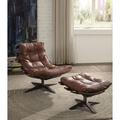Lounge Chair - 17 Stories Demartini 27" Wide Tufted Genuine Leather Swivel Lounge Chair & Ottoman Genuine Leather in Brown | Wayfair