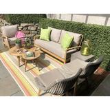 Corrigan Studio® Monica Loveseat Wood/Natural Hardwoods/Sunbrella® Fabric Included in Brown/White | 31 H x 62.5 W x 27.5 D in | Outdoor Furniture | Wayfair
