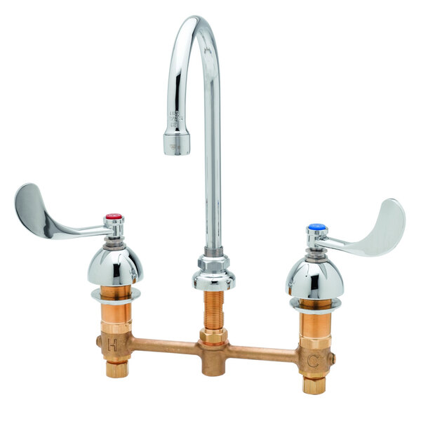 T&S B-2347-09-WH4 EasyInstall Deck Mounted Medical Faucet with 8" Centers, 9 1/2" Swing Nozzle, 2.2 GPM Aerator, Eterna Cartridges, and Wrist Handles