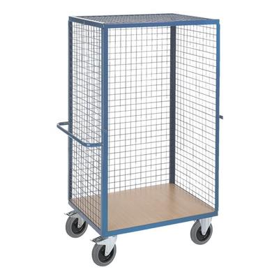 ROLLCART Gitter-Regalwagen 121x80 cm Holz-Ladefläche blau, 138x180x82 cm
