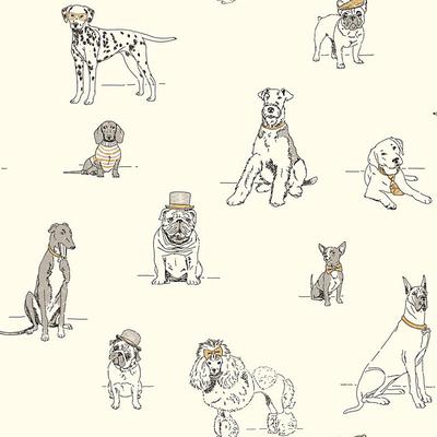 Fancy Dogs Wallpaper - Silver/Gold - Ballard Designs