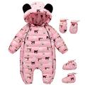 FAIRYRAIN Little Unisex Baby One Piece Christmas Hooded Romper Puffer Jacket Jumpsuit Snowsuit with Shoes and Gloves 6-9 Months Pink