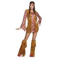 Boland - Erwachsenenkostüm Hippie Hottie, Kleid mit angenähter Weste, zwei Stulpen und Stirnband, 70er Jahre, Flower Power, Kostüm, Mottoparty