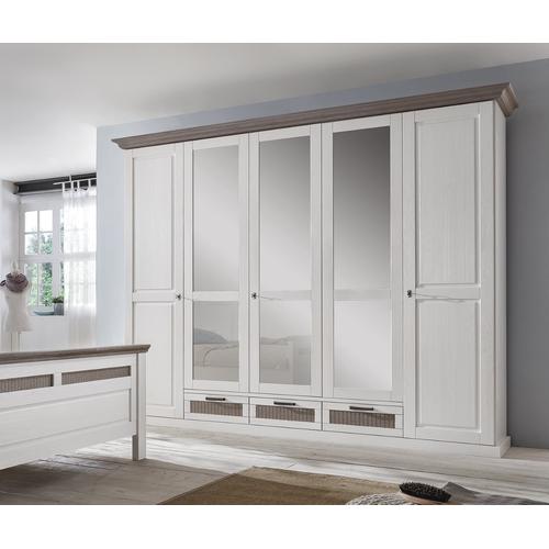 Kleiderschrank weiß 262 cm Pinie grau 5-türig Locarno