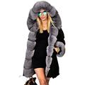 Aox Women Winter Faux Fur Hood Warm Thicken Coat Lady Casual Plus Size Parka Jacket Outdoor Overcoat (12, Black 7008)