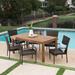 Union Rustic Mangus 7 Piece Extendable Outdoor Dining Set Wood/Wicker/Rattan in Brown/White | 30 H x 78.25 W x 36.5 D in | Wayfair