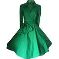 VINTAGE 50's STYLE ROCKABILLY / SWING / PIN UP COTTON WRAP EVENING PARTY DRESS SIZES 6 - 24 (8, EMERALD GREEN)