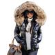 Aox Women Winter Faux Fur Hood Down Coat Lady Thicken Puffer Slim Zipper Jacket Parka (16-18, Black)