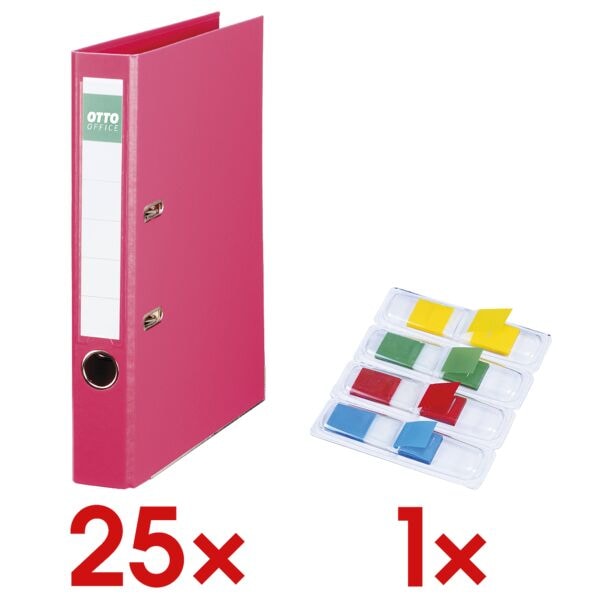 OTTO Office 25x Ordner »Exclusive II« inkl. 1 Pack Haftstreifen »Mini« rosa, 5x31.7x28.5 cm Image