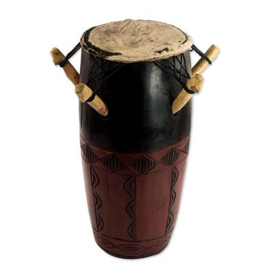 Diamond Rhythms,'Hand Made Wood Kpanlogo Drum in Red and Black from Ghana'