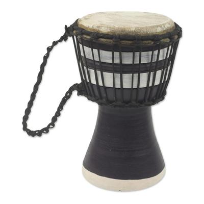 Black Invitation to Peace,'Artisan Crafted West African Decorative Djembe Black Drum'