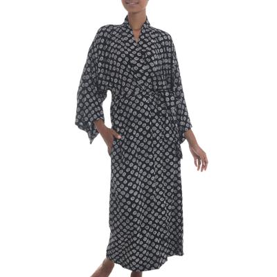 A Thousand Swirls,'Black and White Rayon Robe from Indonesia'