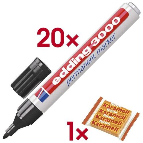 20x Permanent-Marker »3000« inkl. 1x Karamellbonbons »Karamell Riesen« schwarz, Edding