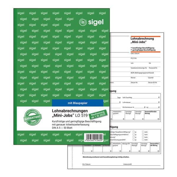Sigel Formularbuch »Lohnabrechnung Mini-Job« LO519 weiß Image