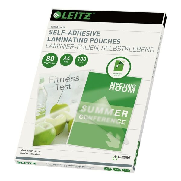Leitz Laminierfolien A4 100 Stück 80 mic »selbstklebend« transparent, 21.6x30.3 cm Image