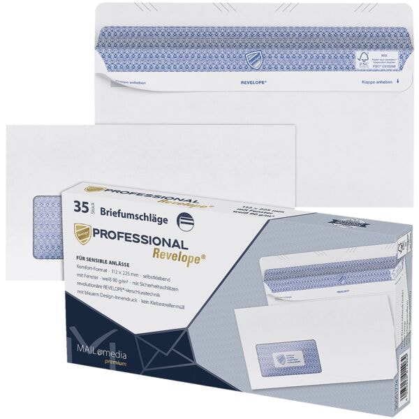 Mailmedia Briefumschläge »Professional« DLplus mit Fenster und Selbstklebung - 35 Stück weiß, 22.5x11.2 cm
