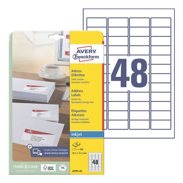 Avery Zweckform 1200er-Pack Adressaufkleber »J4791-25« weiß