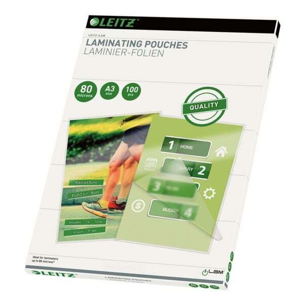 Leitz Laminierfolien A3 100 Stück 80 mic transparent, 30.3x42.6 cm Image