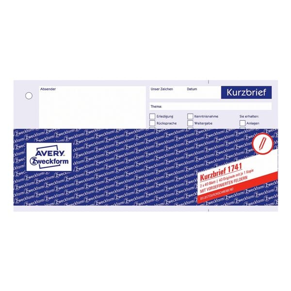 Avery Zweckform Formularbuch »Kurzbrief« (2-fach) gelb, 21x9.9 cm Image