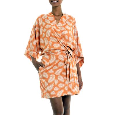 Windy Beach in Orange,'Balinese Rayon Print Robe in Ivory and Orange'
