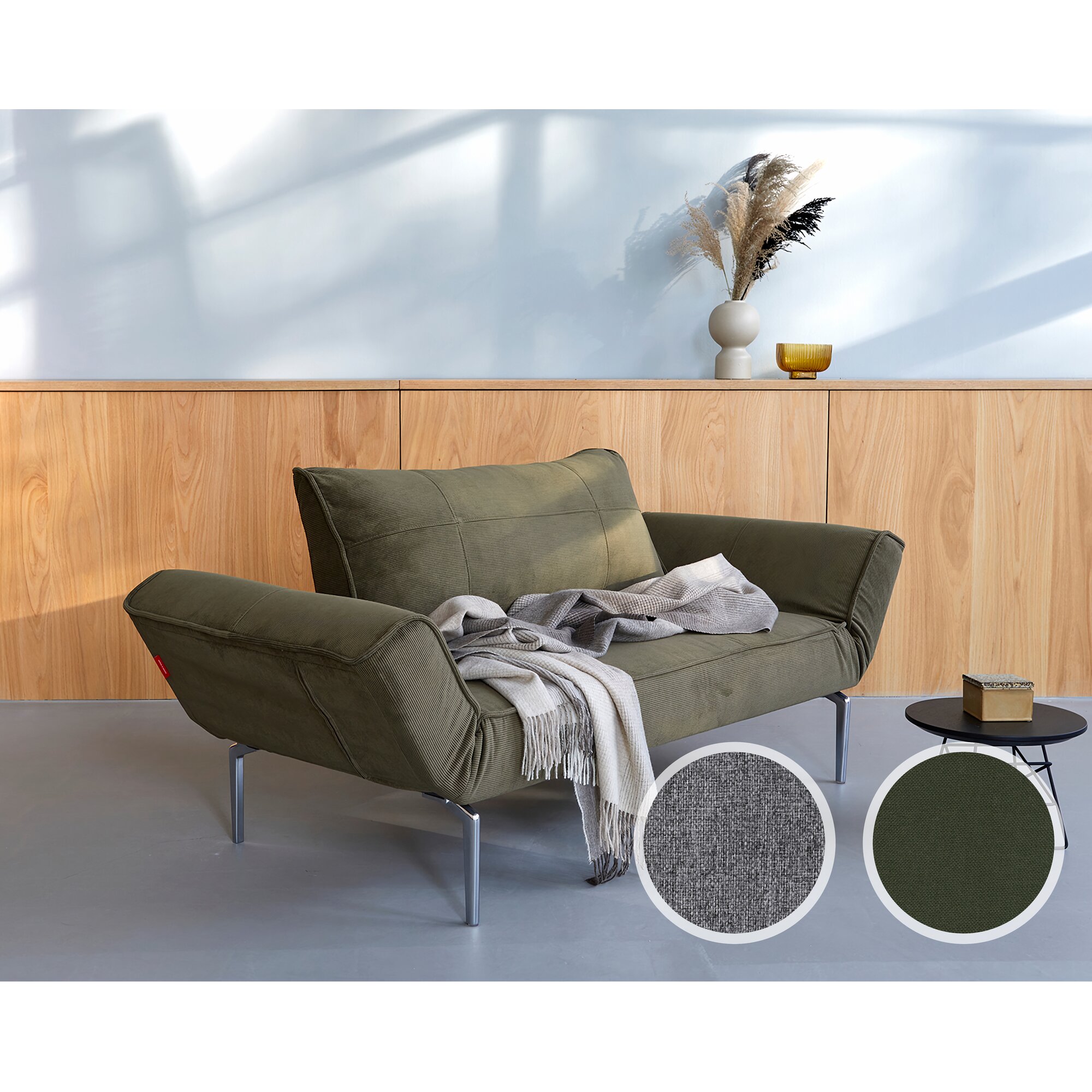 Innovation »ZEAL« Design-Sofa 216 Flashtex Dark Grey / Laser Stahl Schwarz matt