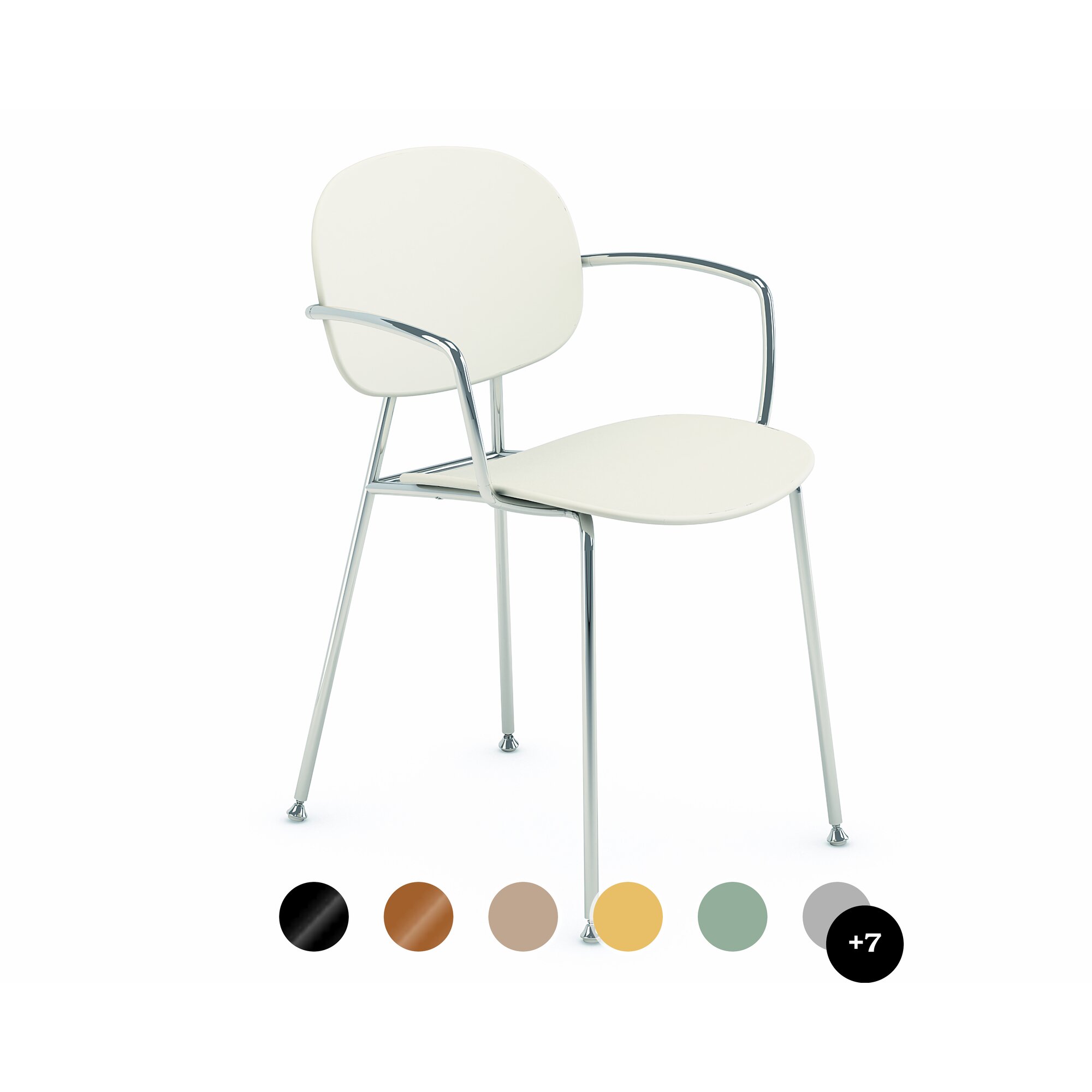 infiniti »TONDINA POP« 4 Legs mit Armlehne Designer-Stuhl AC12 Stahl schwarz verchromt / IS020 Weiss