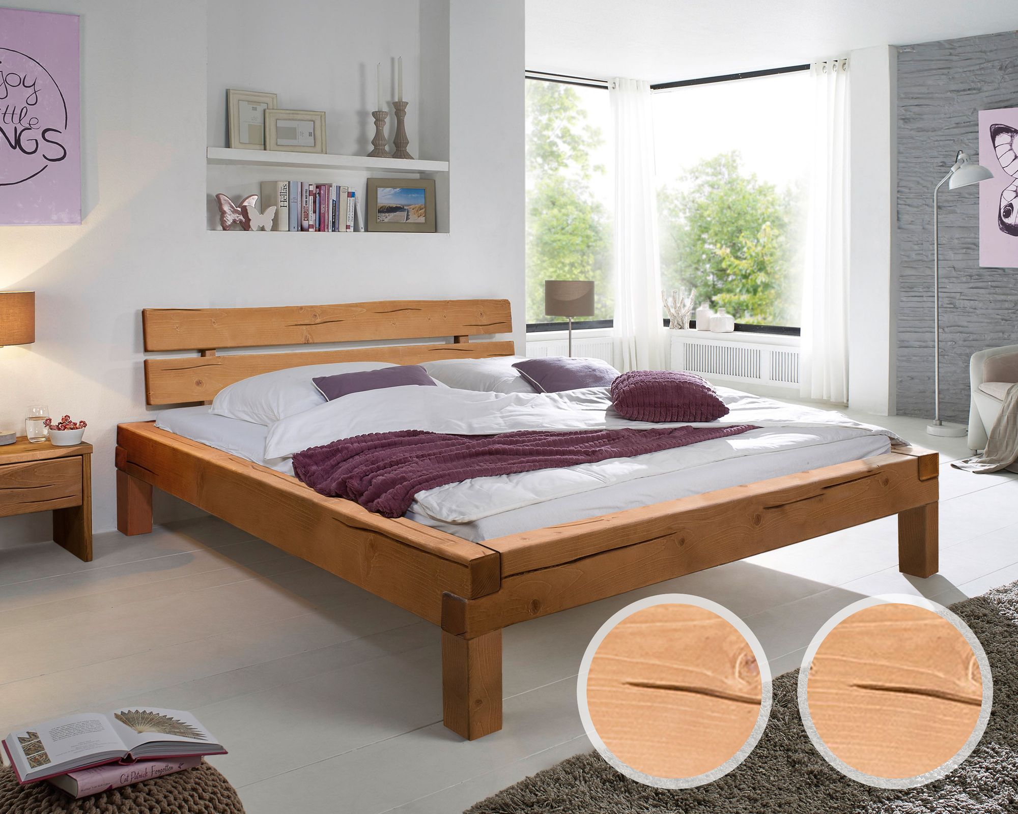 3S Frankenmöbel »Young« Massivholz Balkenbett 160x200 cm / Honigfarben