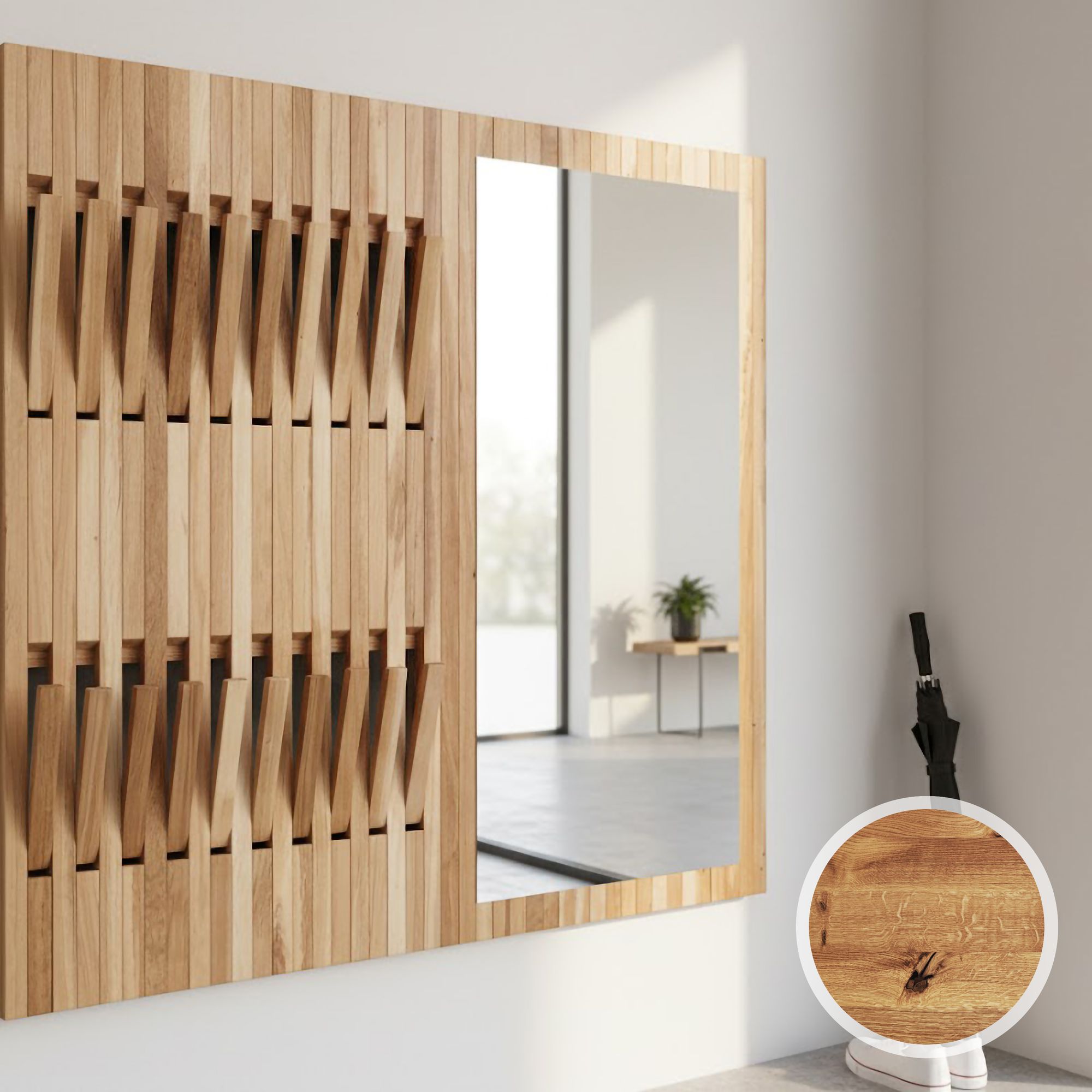 BlackWood »Piaforte Wildeiche« Massivholz Design-Garderobe Spiegel / Wildeiche natur / 62,5 cm